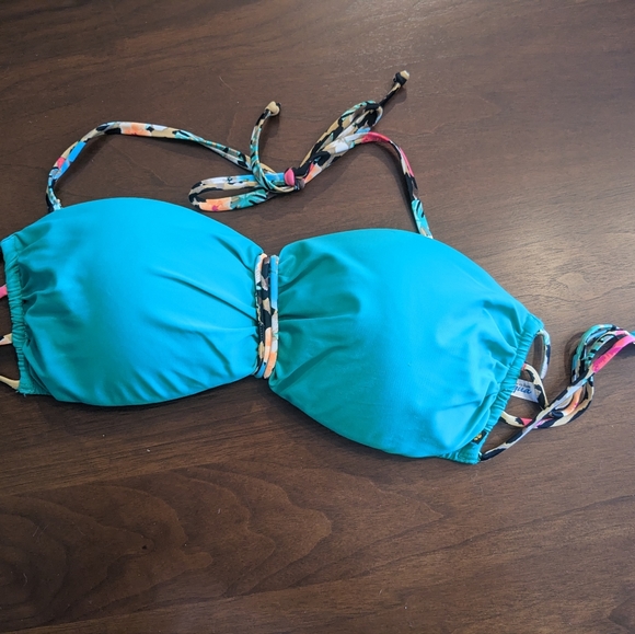 La Vie en Rose Bikini Bandeau Teal & Leopard Print Top - Picture 3 of 3